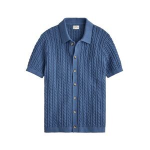 J Crew Sweater Short Sleeve Polo Cardigan Sweater Men's S Cotton Blue Retro 50's